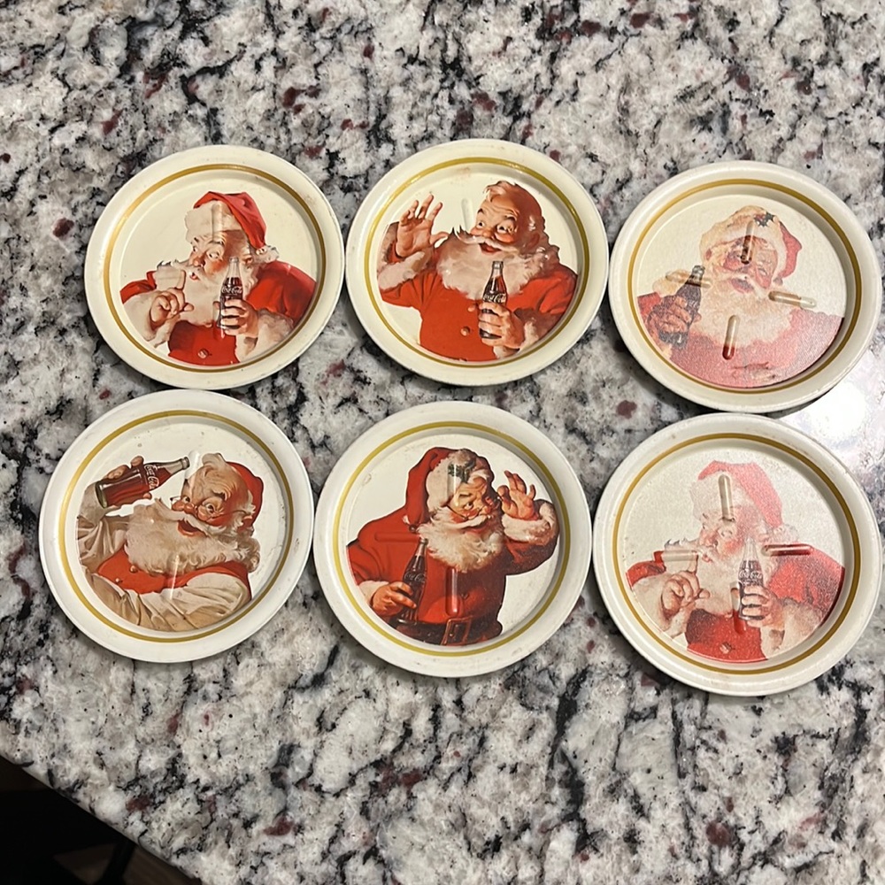 Vintage Coca Cola Santa Clause Metal Coasters 6 coasters
